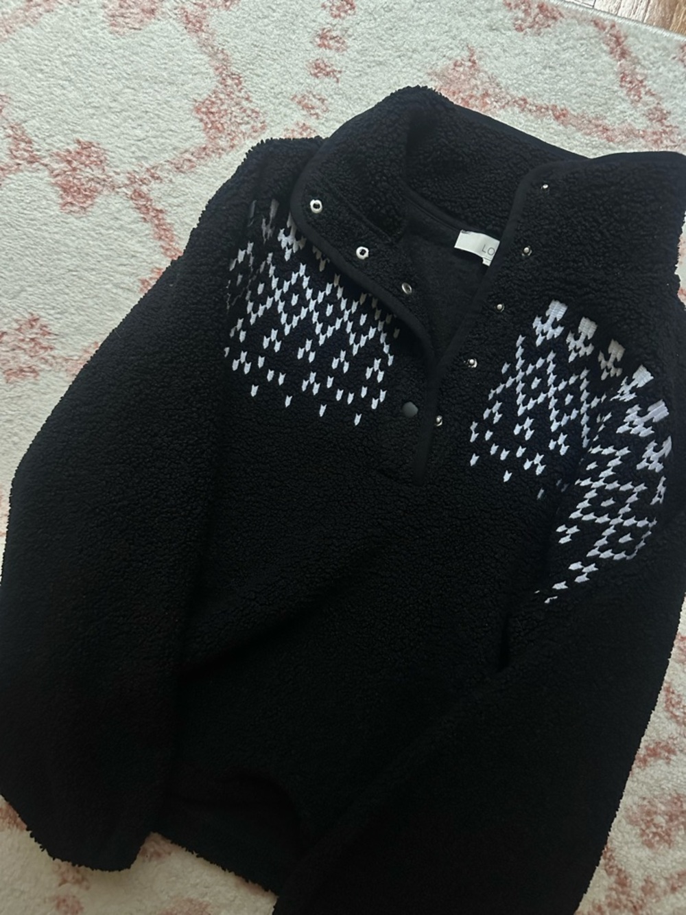 NWOT Loft Black and White Quarter Zip  Fleece Sweater